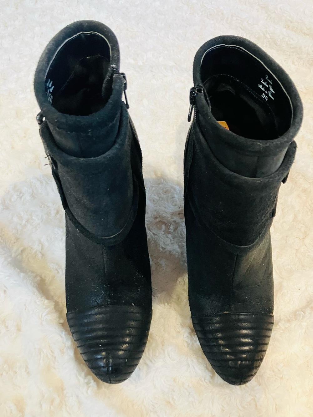 Women's Black Suede/Leather Ankle Boots - Stylish Zip Detail